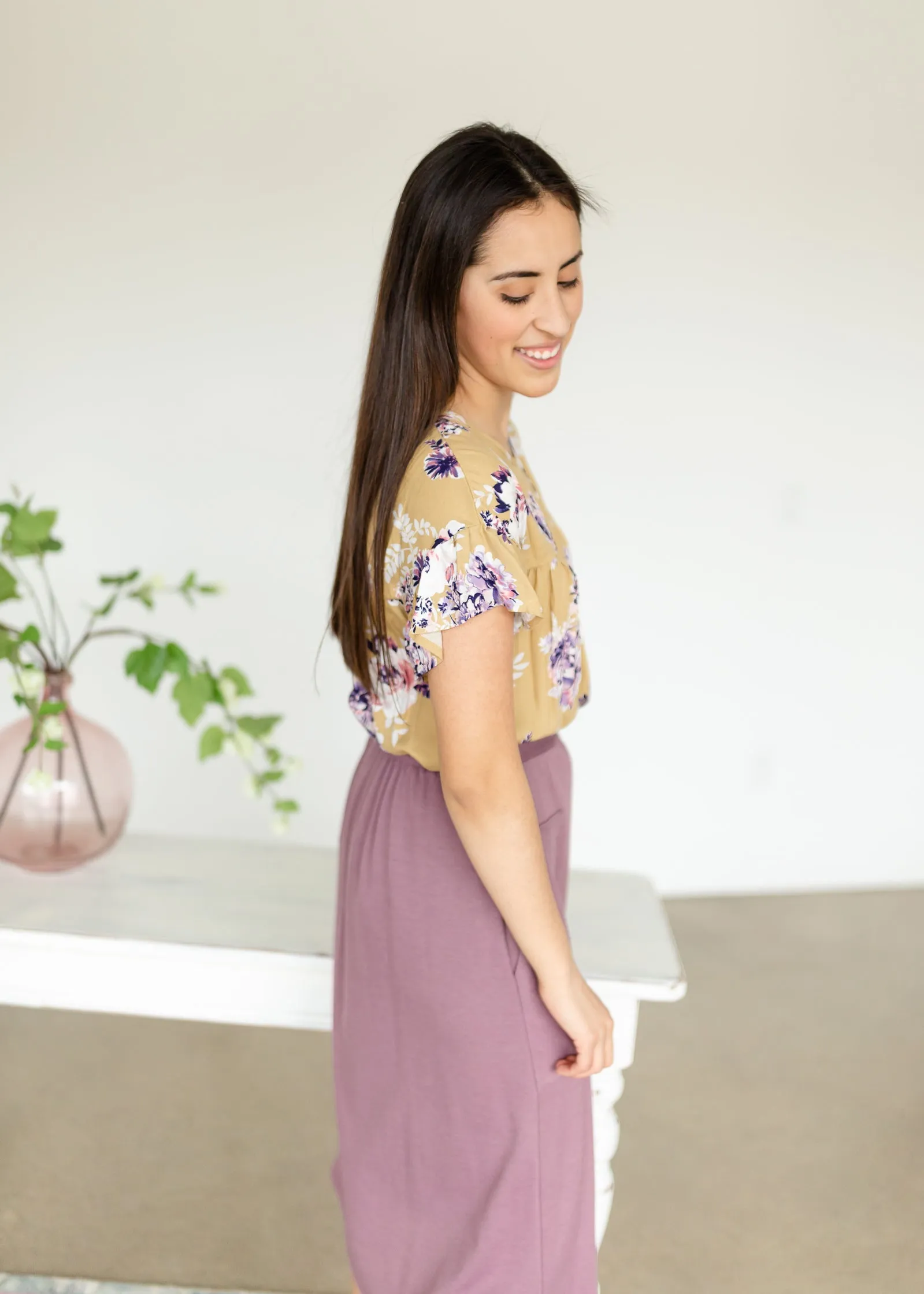 Mustard Floral Flowy Top - FINAL SALE