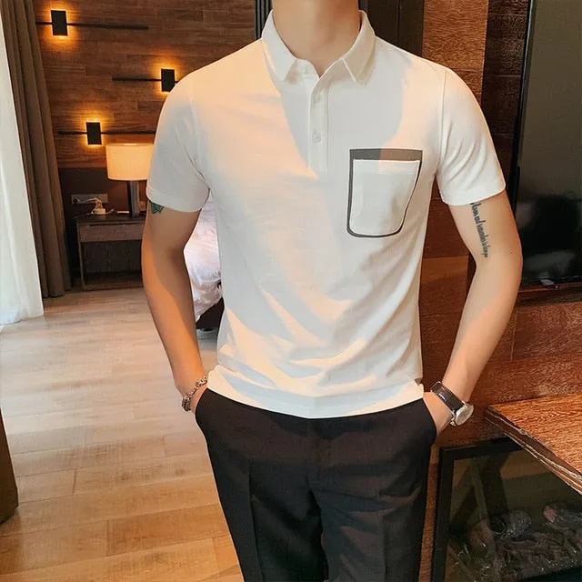 Overlapping Pocket Color Style Polo Shirt