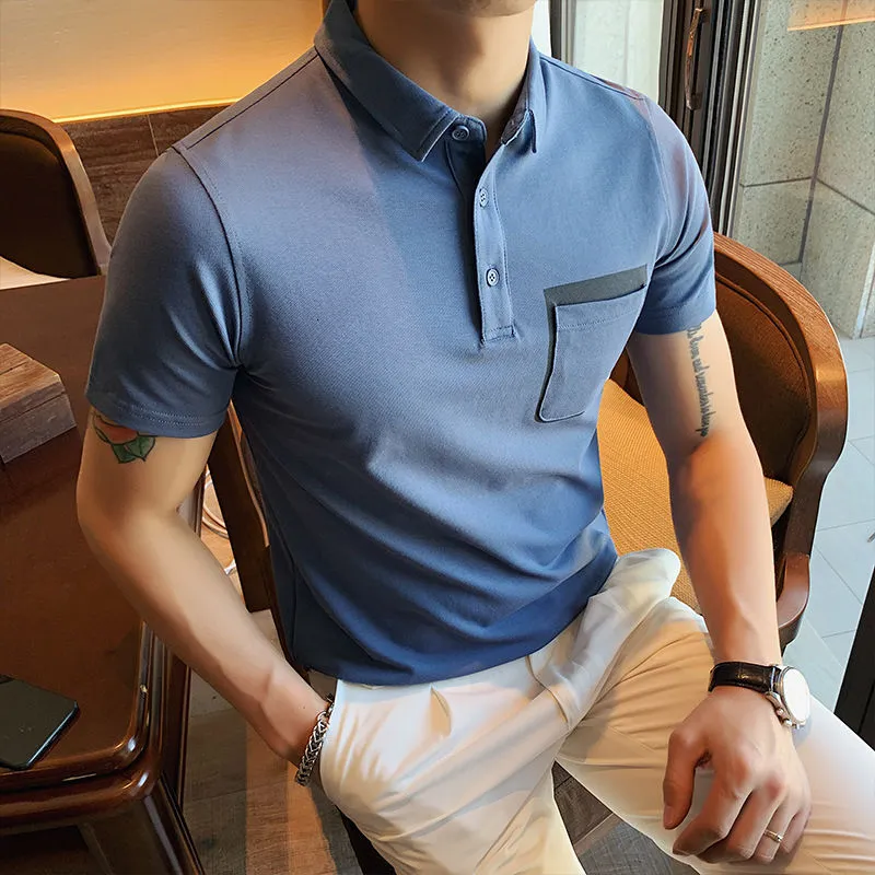 Overlapping Pocket Color Style Polo Shirt