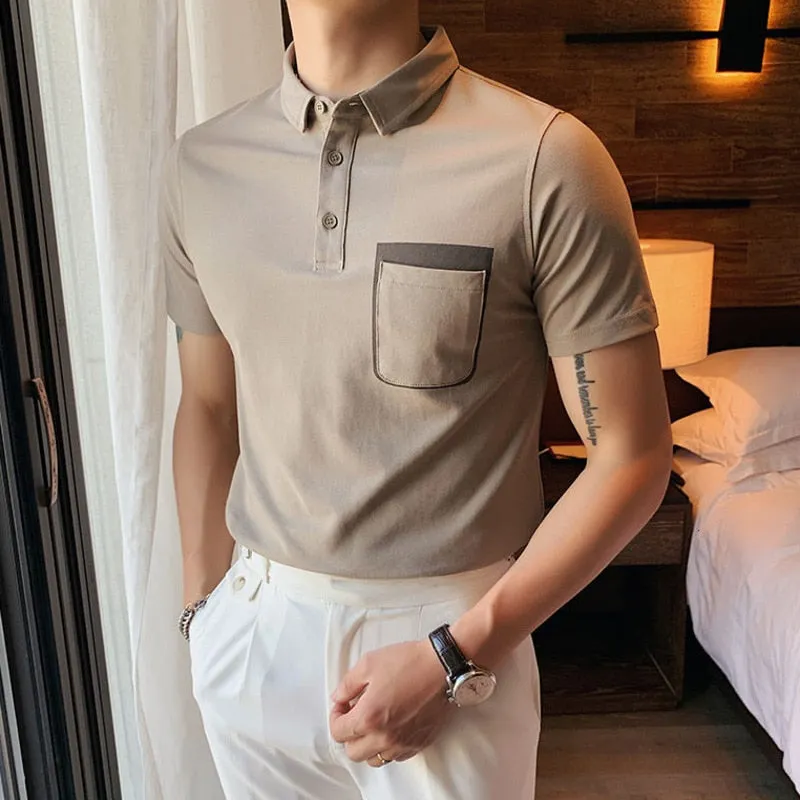 Overlapping Pocket Color Style Polo Shirt