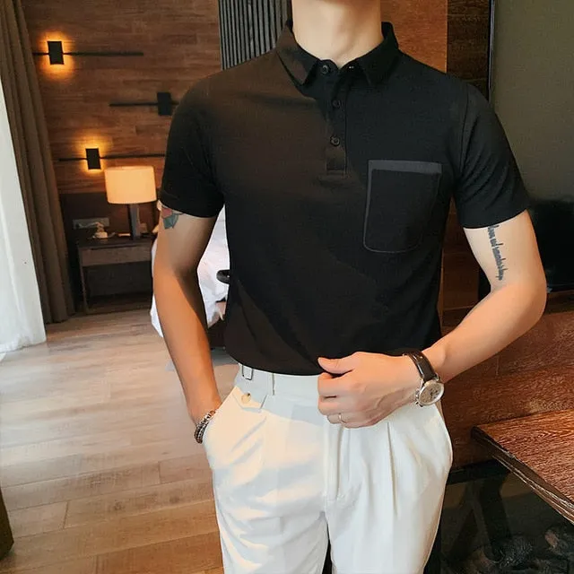 Overlapping Pocket Color Style Polo Shirt