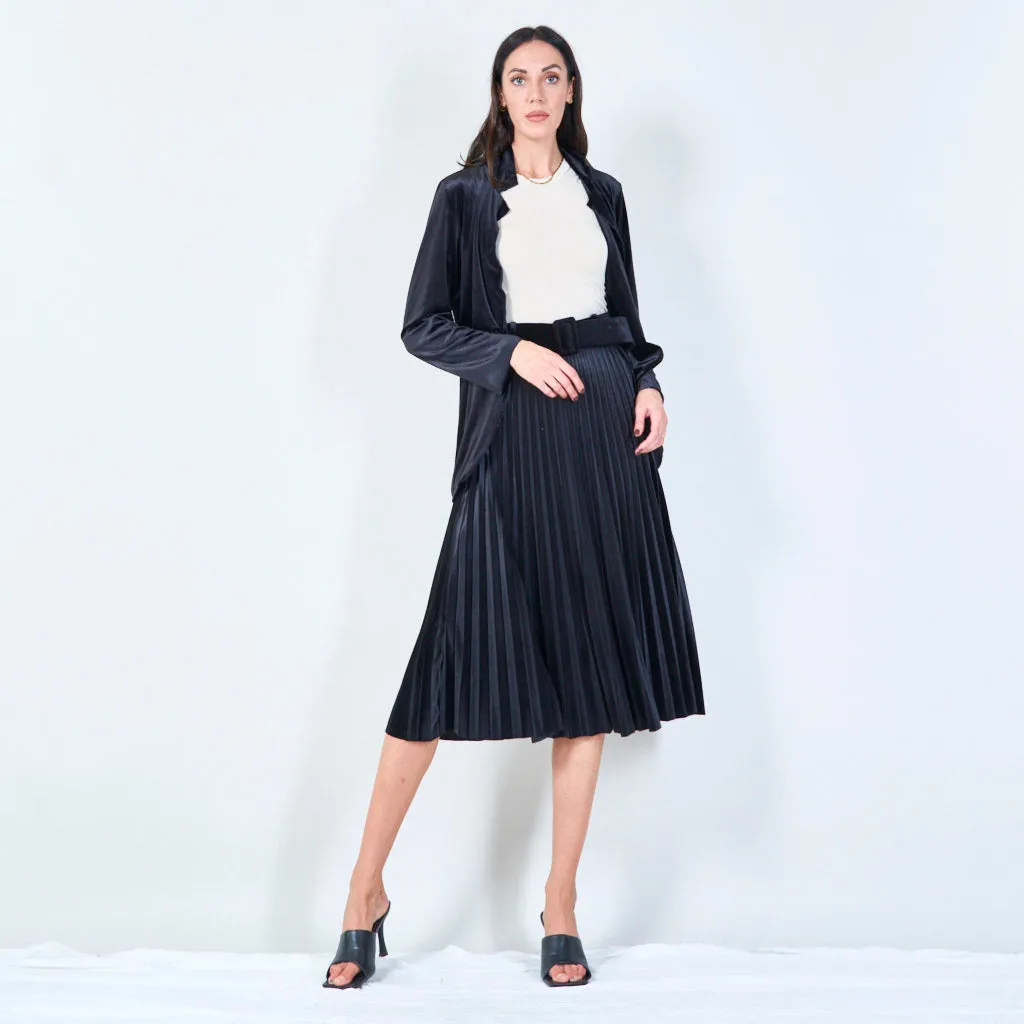 Pleated midi velvet skirt with belt wholesale