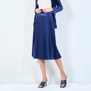 Pleated midi velvet skirt with belt wholesale