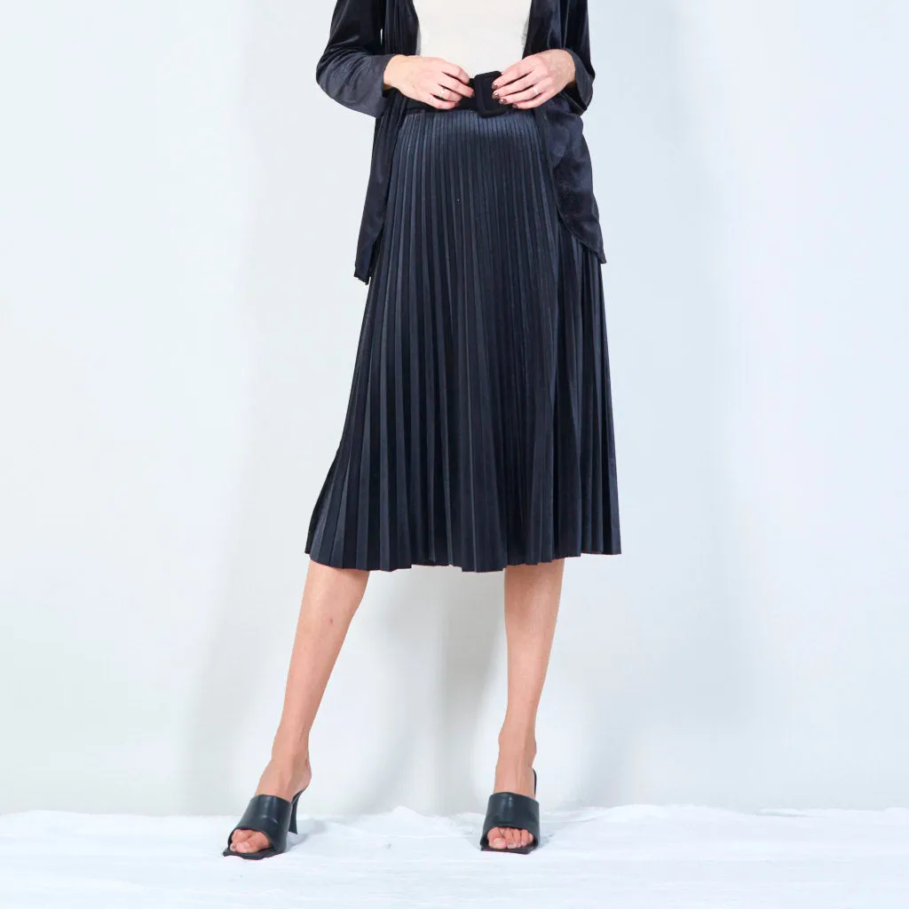 Pleated midi velvet skirt with belt wholesale