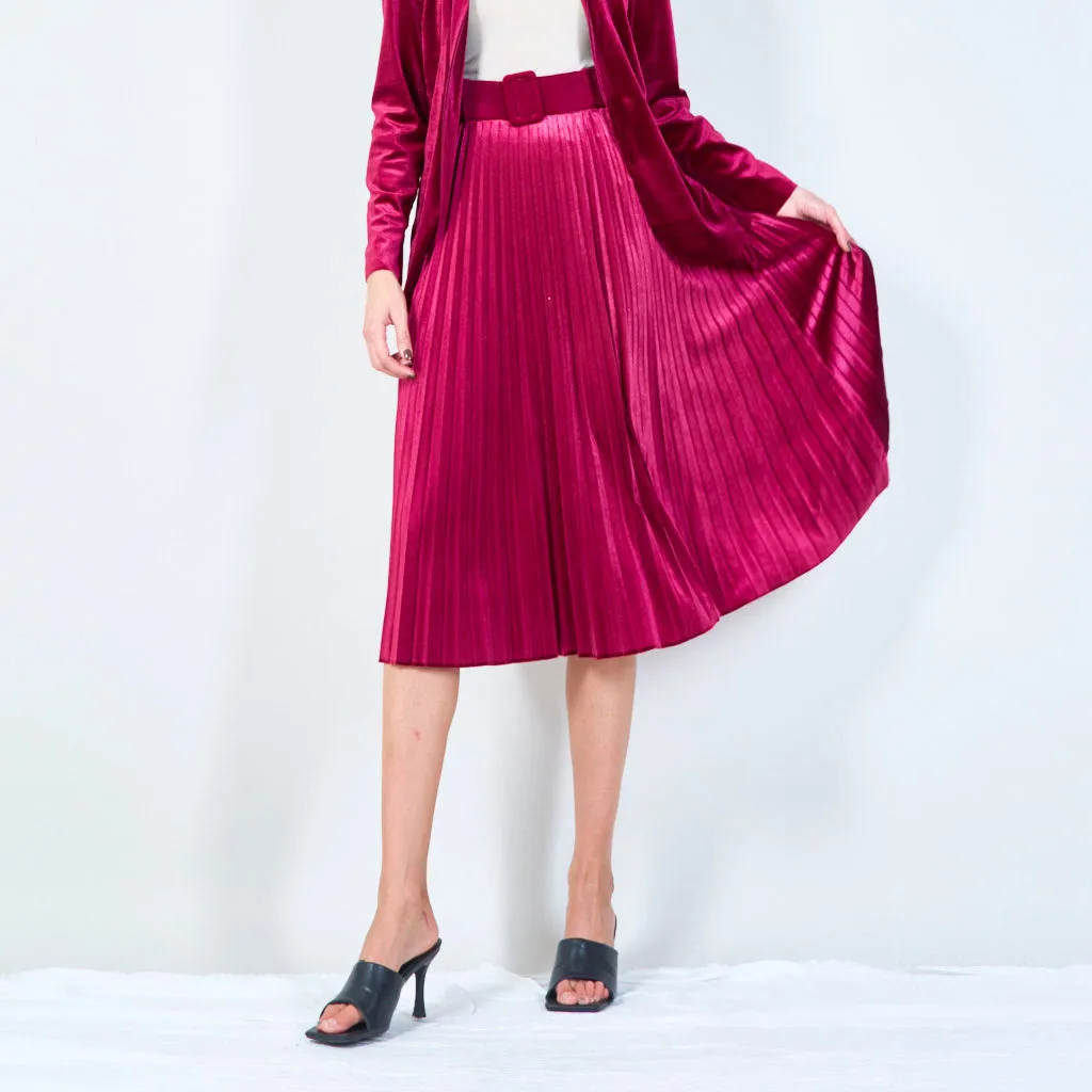 Pleated midi velvet skirt with belt wholesale