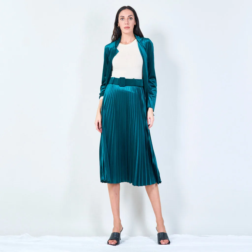 Pleated midi velvet skirt with belt wholesale