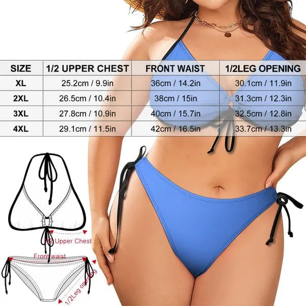 #Plus Size Halter Trikini-Custom Face Hawaiian Plus Size Swimsuit String Link Halter Tie Side Low Waisted Triangle Bikini Personalized Bathing Suit