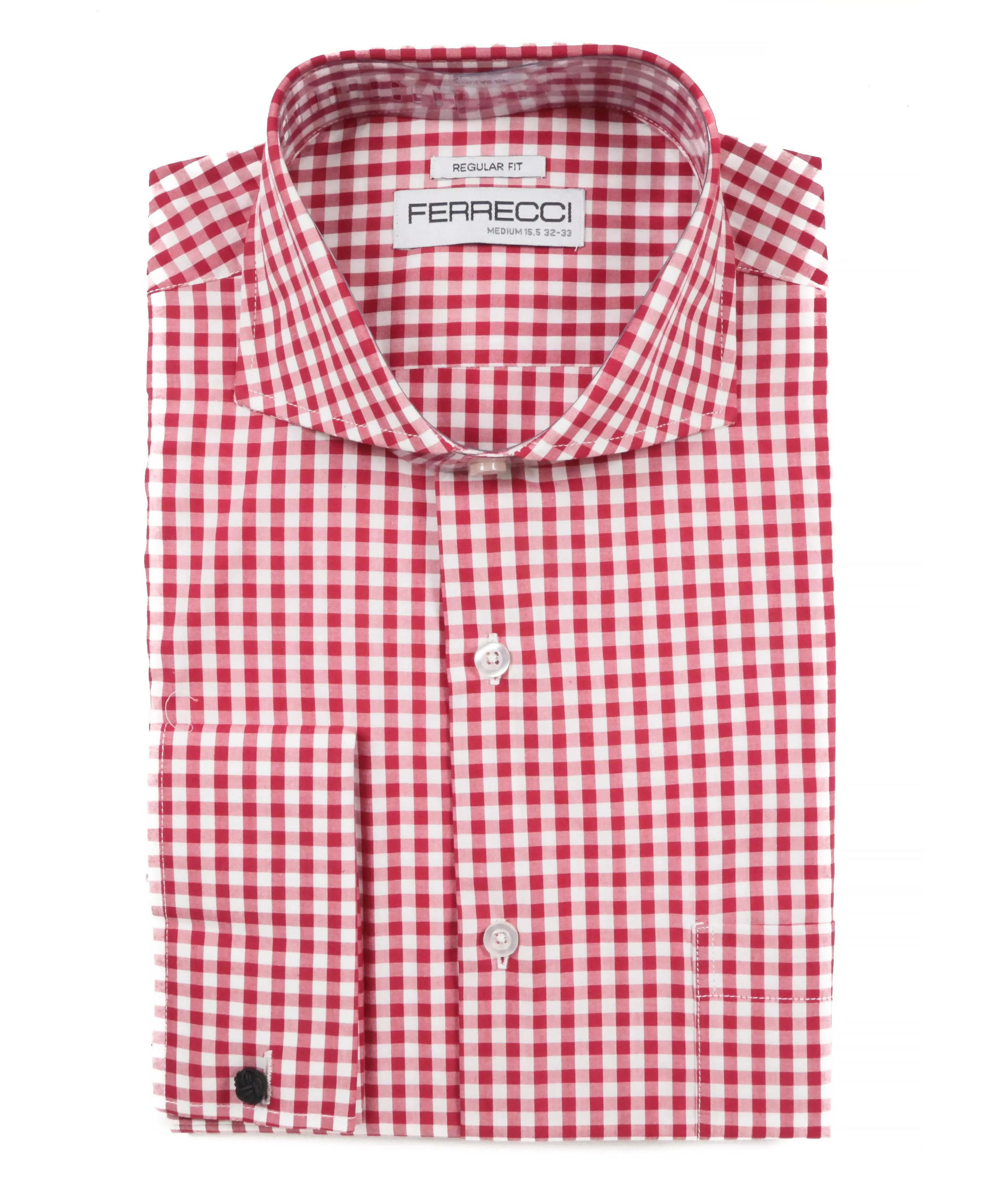 Red Gingham Check French Cuff Dress Shirt - Regular Fit