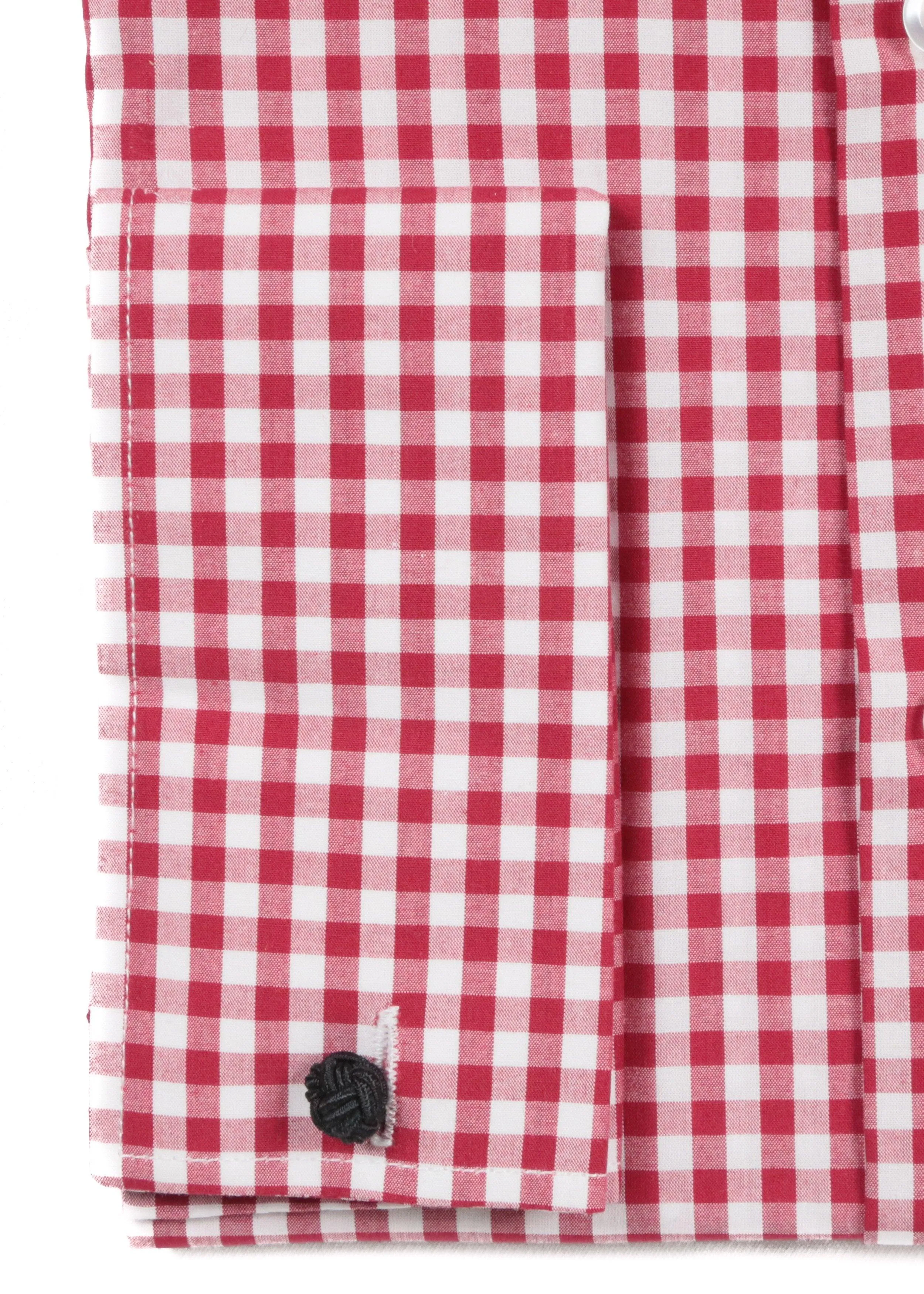 Red Gingham Check French Cuff Dress Shirt - Regular Fit