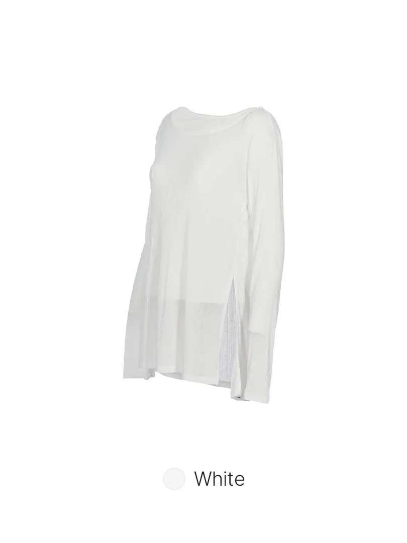 Ribbed Side Slit Long Sleeve