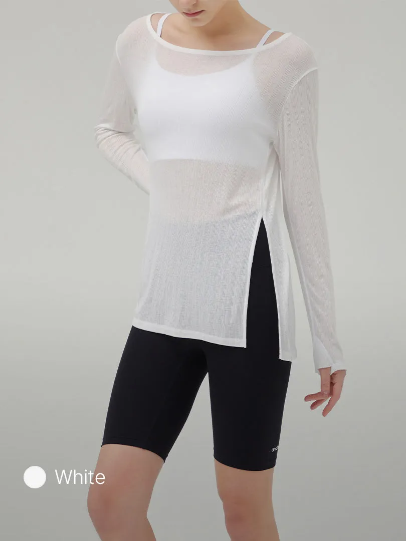 Ribbed Side Slit Long Sleeve