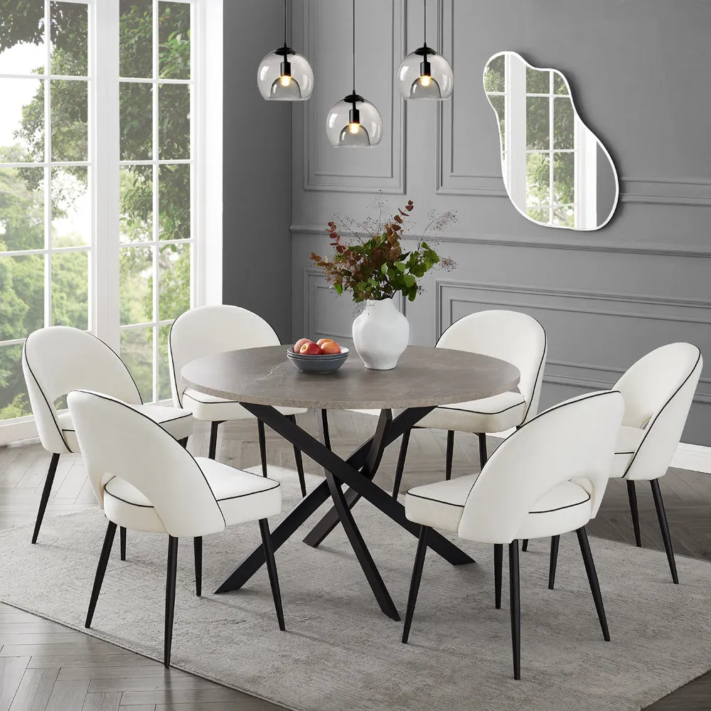 Rocco Concrete Effect Dining Table & 6 Tiago Chairs, Ivory Velvet