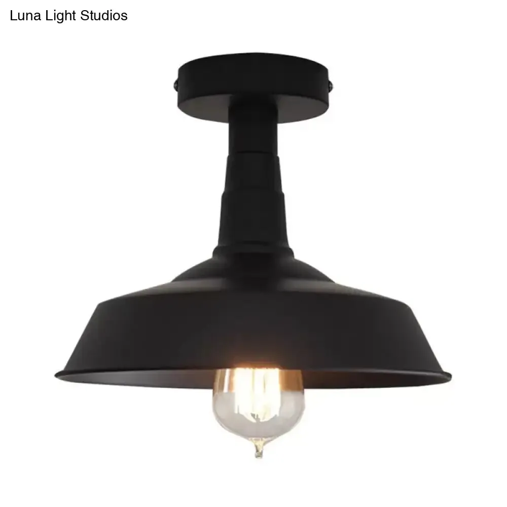 Rustic Iron Flushmount Lighting - Single Bulb Semi Flush Mount Ceiling Light in Black