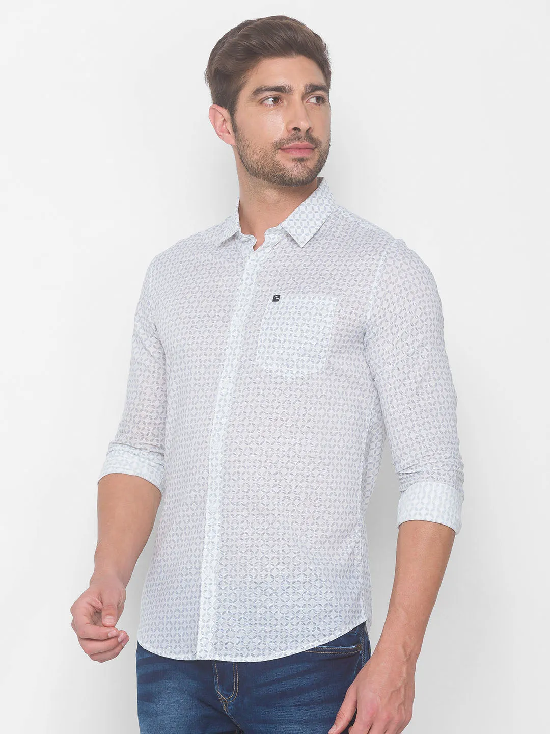 Spykar Men White Cotton Shirts (Regular)