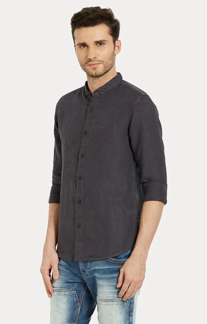 Spykar Men'S Black Linen Solid Casual Shirts