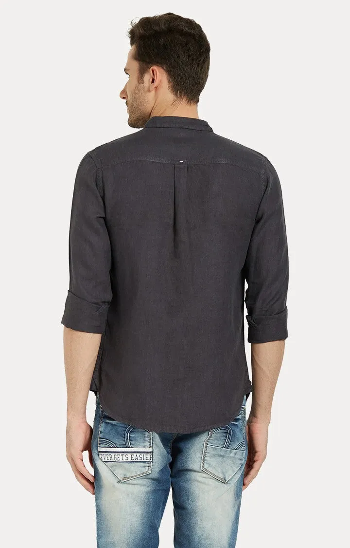 Spykar Men'S Black Linen Solid Casual Shirts