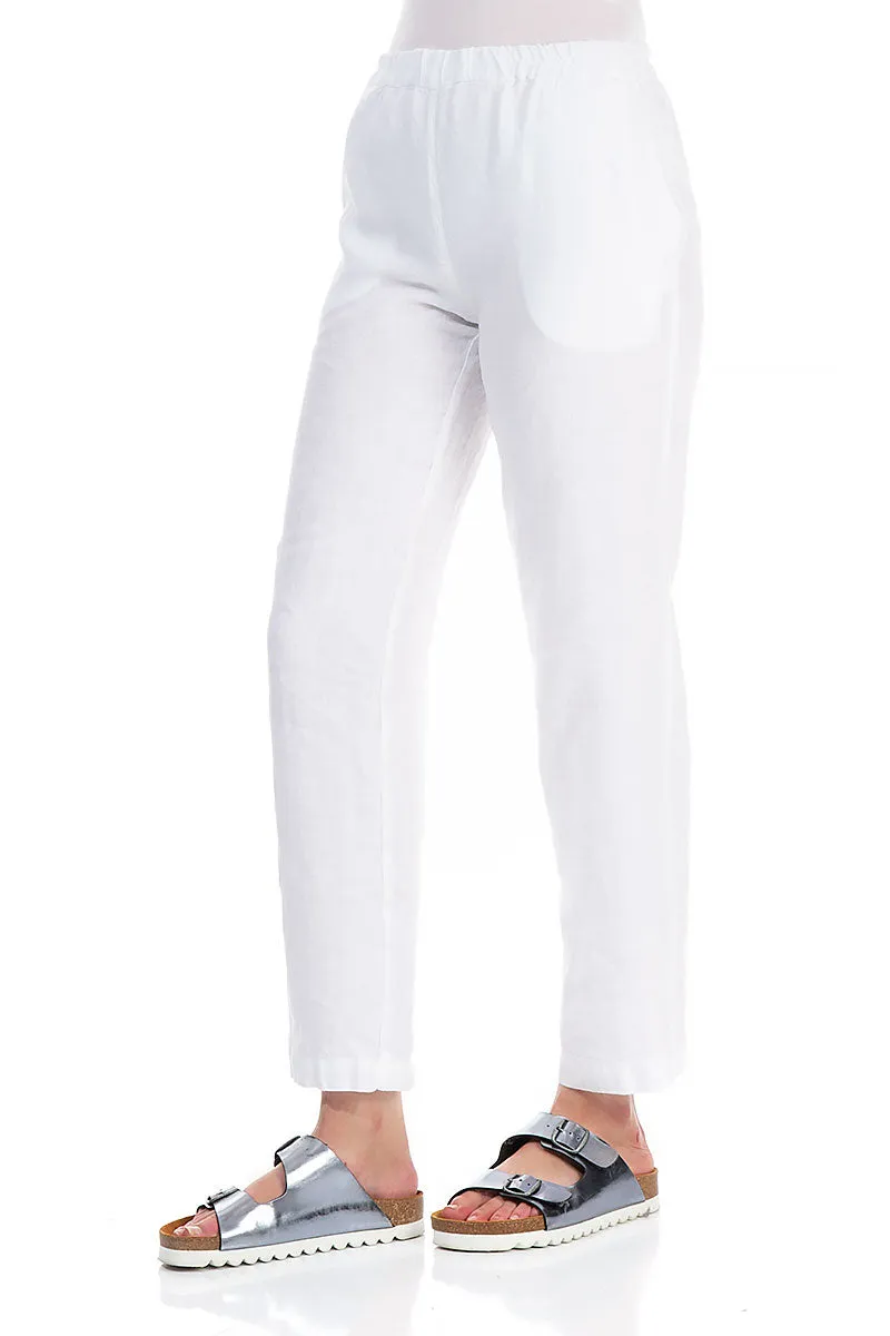 Straight Cut White Linen Trousers