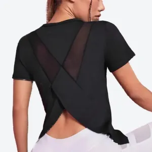 Stylish Open-Back Mesh Workout Tops