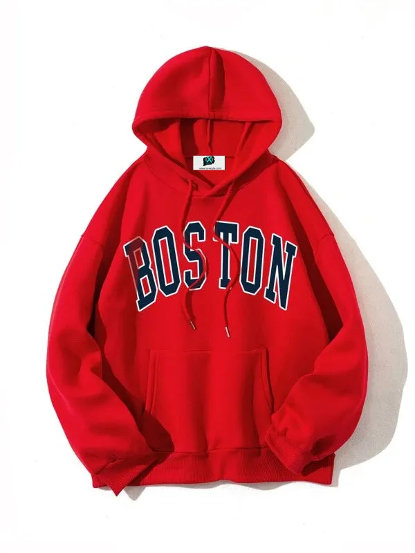 SXV  'BOSTON’ Printed Cool Aesthetic Sweatshirt Hoodie