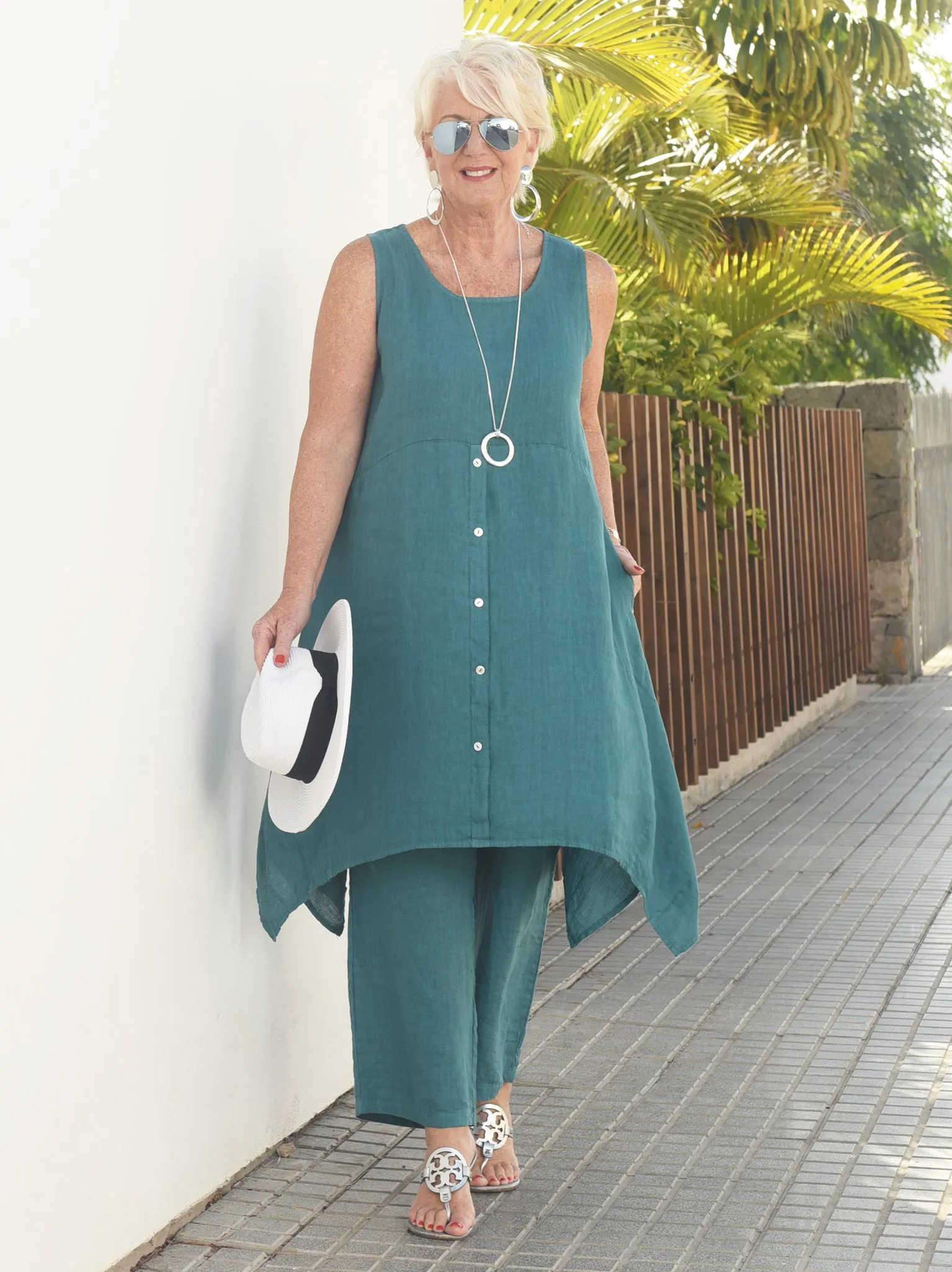 Tamsin Fine Linen Vest - Teal