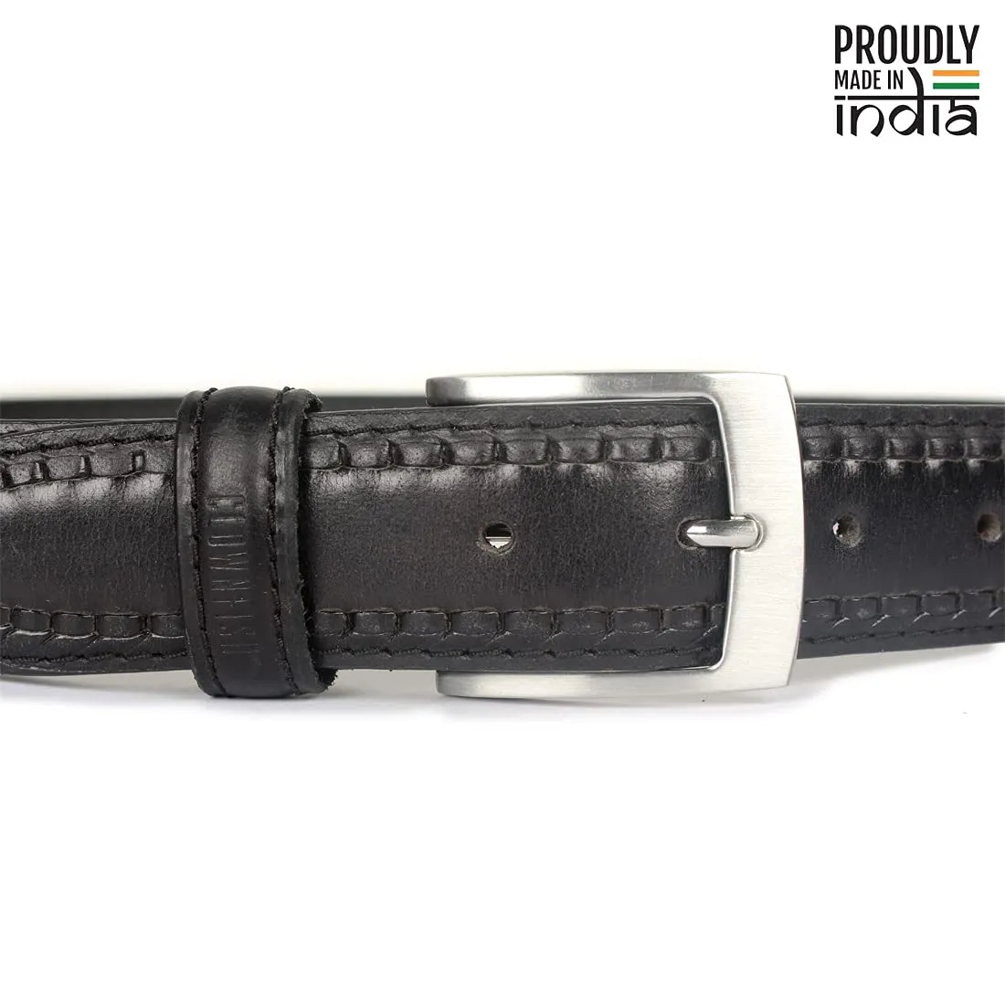 THE CLOWNFISH Men's Genuine Leather Belt with Embossed Design - Charcoal Black (Size - 36 inches)