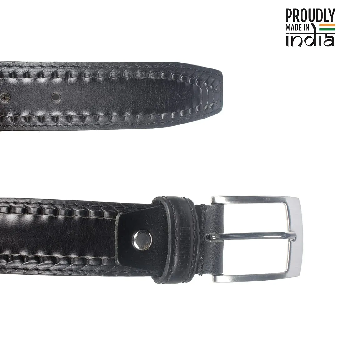 THE CLOWNFISH Men's Genuine Leather Belt with Embossed Design - Charcoal Black (Size - 36 inches)