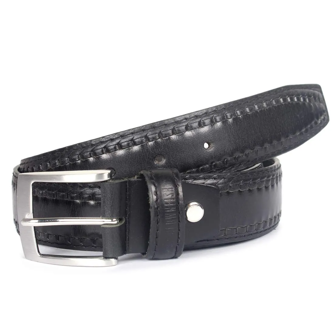 THE CLOWNFISH Men's Genuine Leather Belt with Embossed Design - Charcoal Black (Size - 36 inches)