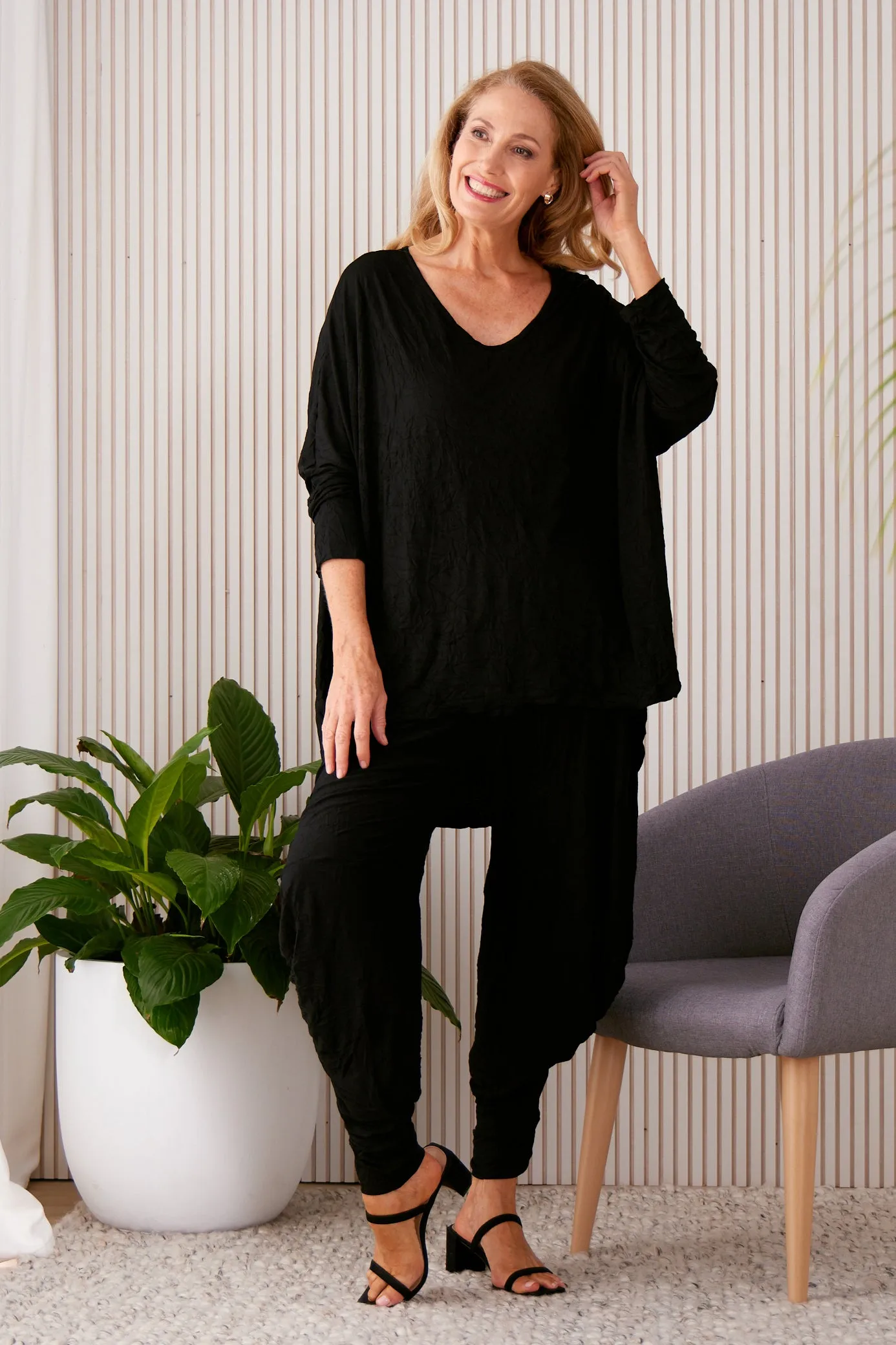 V Neck Celia Top - Black