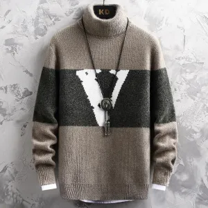 V-Print Warm Turtleneck Sweater