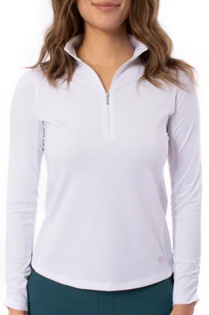 White Long Sleeve Zip Mock Polo