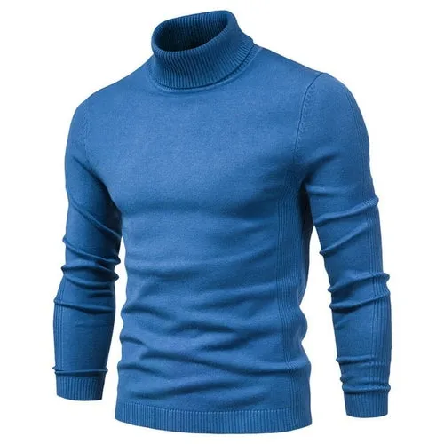 Winter Men Turtleneck Sweater Casual Solid Color Warm