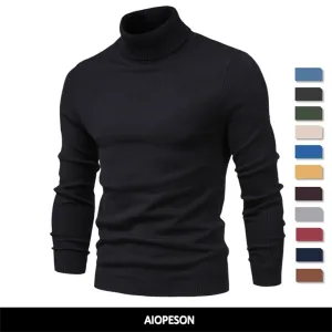 Winter Men Turtleneck Sweater Casual Solid Color Warm