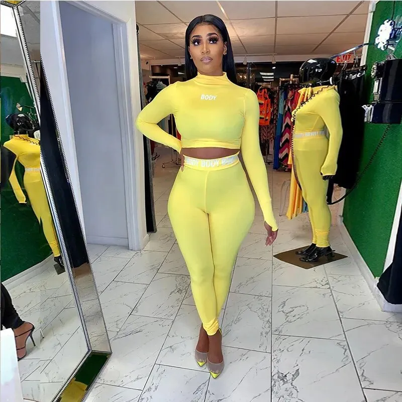 Women Sports Fitness 2 Piece Set Long Sleeve Top  High Waist Pants*