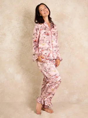 Womens Satin Frill Pyjamas Evening Flutters