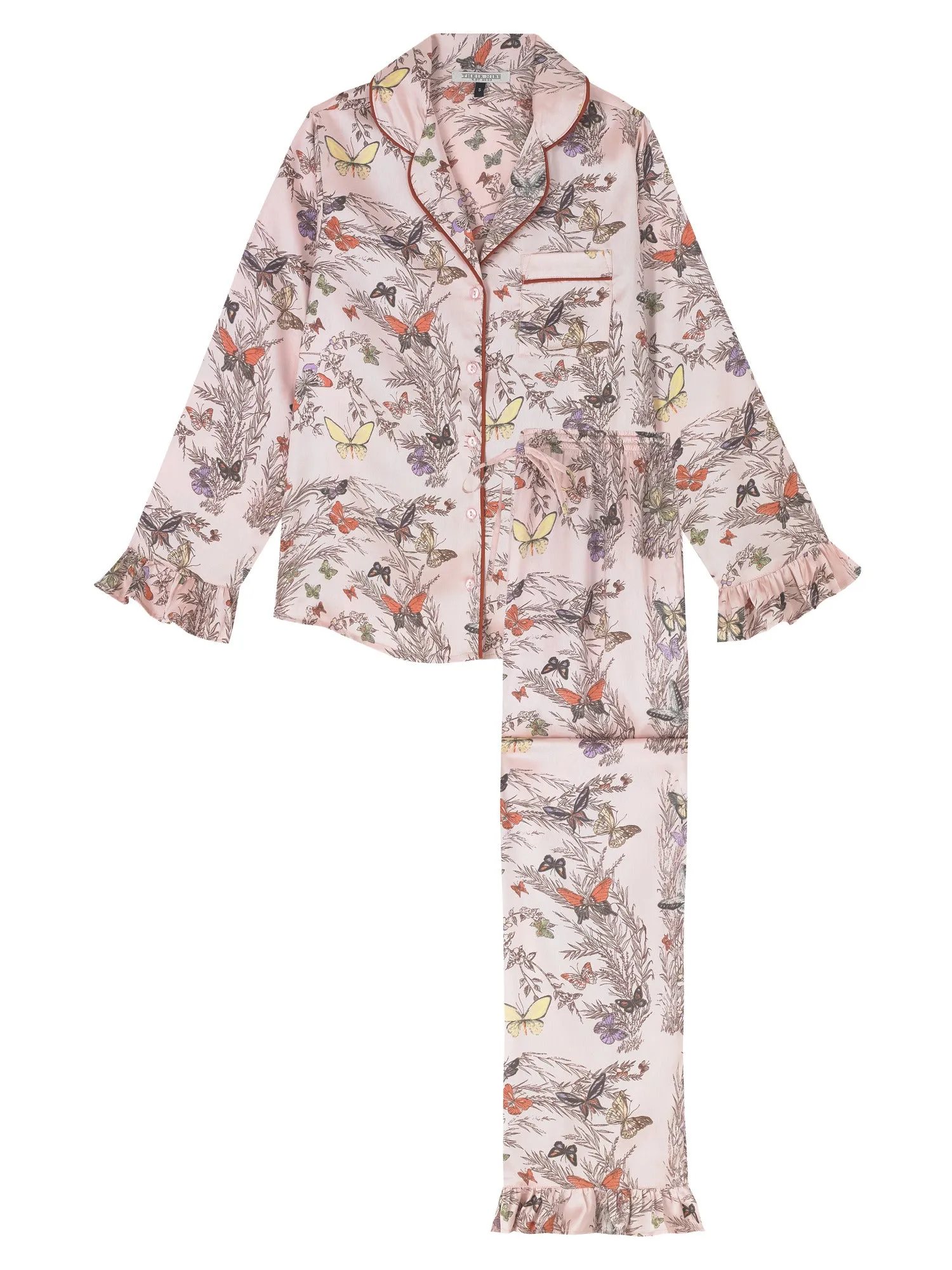 Womens Satin Frill Pyjamas Evening Flutters